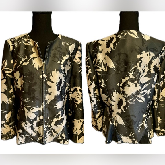DKNY sz 12 Black & Gray Floral Jacket - Picture 4 of 11